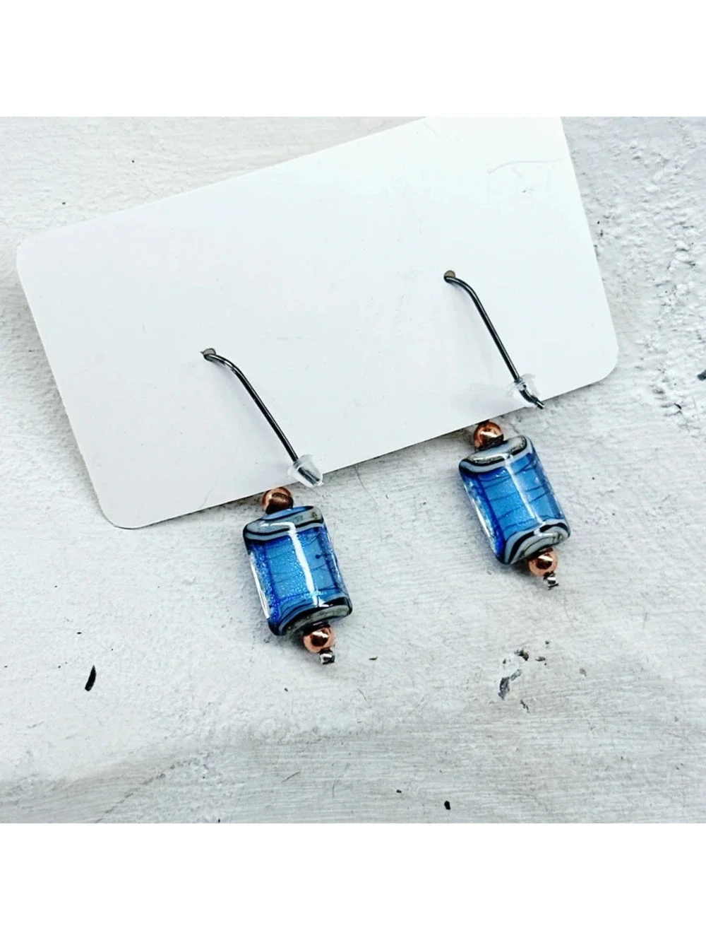 1058mc. Ribbon Blue Glass Earrings